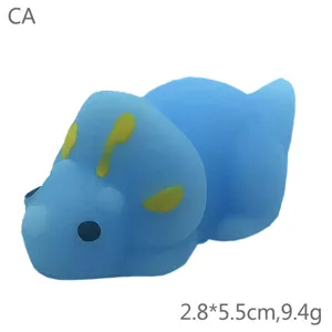 Cute blue dinosaur mochi squishy toy for stress relief, soft touch desktop decoration.