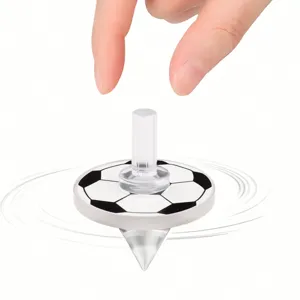 Clear acrylic traditional spinning top with soccer ball pattern for student entertainment.