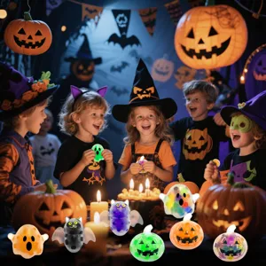 Détail jouet anti-stress perle TPR Halloween avec fantôme, chauve-souris et citrouille.
