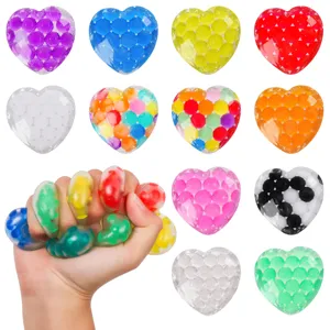 Heart-shaped TPR water bead squeeze toy for stress relief, colorful sensory fidget ball.