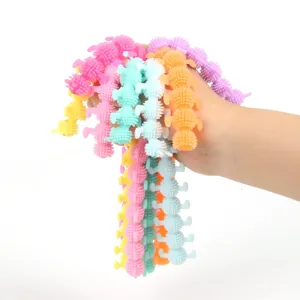Sensory caterpillar stretchy string fidget toy, TPR soft rubber stress relief wristband.