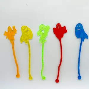 Close-up detail view of colorful translucent ghost sticky toys, great for Halloween decoration.