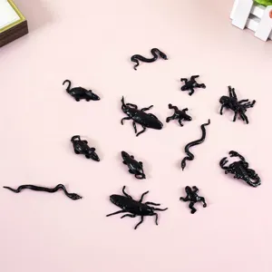 Halloween prank toys set featuring realistic black plastic spiders, snakes, scorpions and creepy bugs.