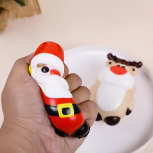 Christmas slow rebound PU toy, Santa and reindeer decompression squeeze doll for holiday gift.