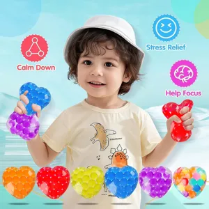 Heart-shaped TPR water bead squeeze toy for stress relief, sensory fidget toy details.