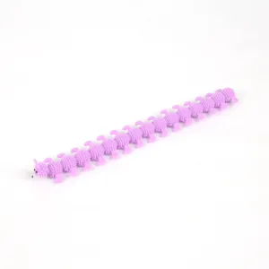 Purple soft rubber caterpillar fidget toy, sensory stress relief stretch noodle detail.