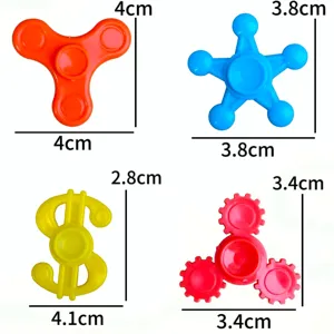 Plastic mini fidget spinner detail view, various shapes and sizes for eggshell toys.