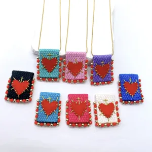 Handgemachte gewebte Herz Anhänger Halskette Vintage Retro Accessoires DIY Schmuck