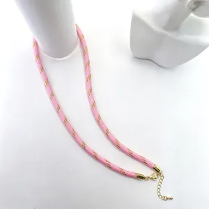 πλεκτό κορδόνι ροζ χρυσό 5mm κολιέ λουράκι diy χειροποίητα κοσμήματα μόδας λεπτομέρεια