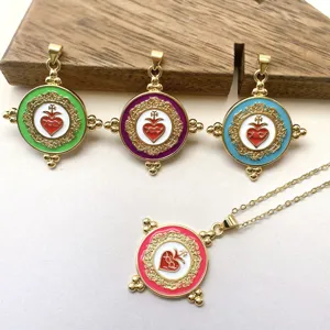Retro bunter Öltropfen runder Herz Anhänger Halskette, exquisite kupferbeschichtete Modeschmuck.