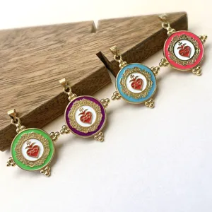 Vintage Künstlerisch Kupfer Emailliert Heiliges Herz Anhänger Halskette Rund Herz Bunt Palast Stil Schmuck Halsschmuck Für Unisex Geschenk