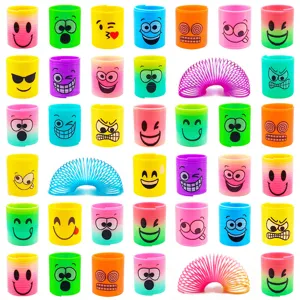 Buntes Kunststoff Magisch Regenbogen Feder Ring Fidget Spielzeug Smiley Gesicht Cartoon Ausdruck Dekompression Spielzeug Kinder Geschenk