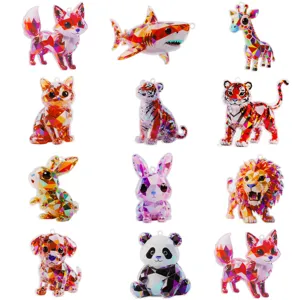 Geometric Crystal Animal Keychain Cute Acrylic Cartoon Pendant Bag Car Hanging Ornament Main