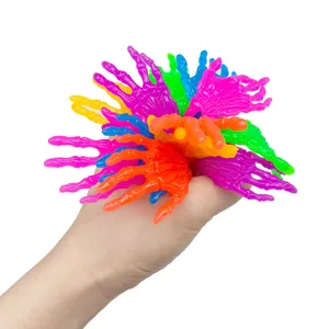 Stretchy sticky skeleton hand toys, colorful TPR novelty pranks for Halloween party decoration