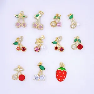 Gold plated cherry strawberry charms dainty zircon pearl pendants jewelry making accessories