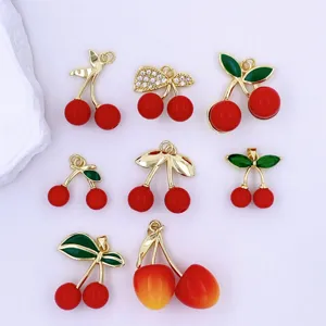 DIY handmade cherry charms red enamel metal pendant cute jewelry making accessories for earrings necklace