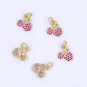 Modischer süßer rosa Strass Kirsche Anhänger Schmuck DIY Obst Halskette Charm Zubehör