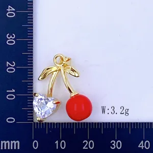 DIY simulation cherry pendant charm gold plated heart cubic zirconia drop jewelry making