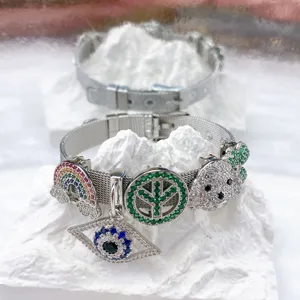 Stainless steel mesh charm bracelet with colorful crystal pendants for DIY jewelry making