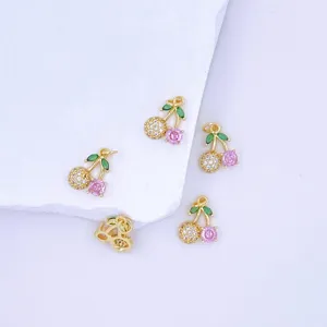 Exquisite micro-pave zircon cherry metal pendants, elegant gold plated jewelry making charms.