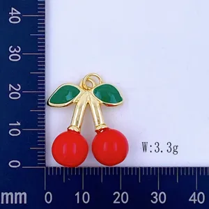 DIY Enamel Cherry Pendant Cute Red Fruit Charm Jewelry Making Accessories Craft Findings 3.3g