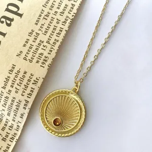 Vintage gold coin pendant necklace with zircon detail for women fashion jewelry.
