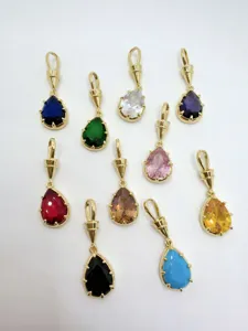 Colgante gota circón colorido metal chapado oro joya moda vista de detalle