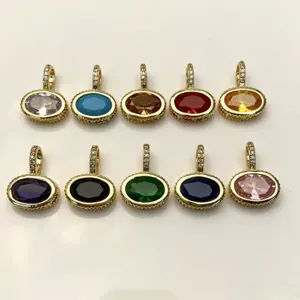 Modischer bunter Zirkonia ovaler Anhänger Charms für DIY Halskette Armband Schmuck Zubehör