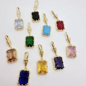 Colgante cuadrado de circón colorido collar bañado en oro para mujeres joyas elegantes nuevo