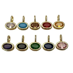 Ovale bunte Zirkonia Anhänger vergoldet DIY Schmuck Halskette Armband Accessoires Set