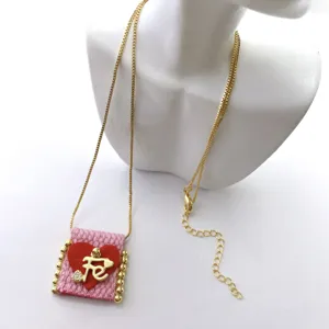 Handmade Woven Fabric Pendant Necklace with Gold Chain Letter Fe and Heart Charm.
