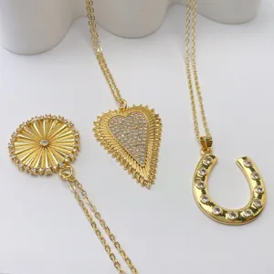 Gold plated crystal pendant necklace set, heart horseshoe round DIY fashion jewelry charms.