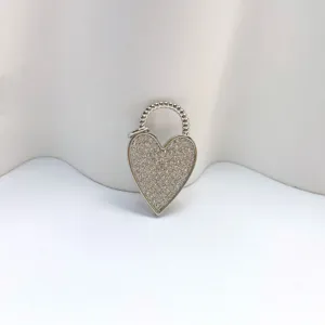 Heart-shaped paved padlock pendant DIY jewelry accessory, sparkling zirconia crystal detail.