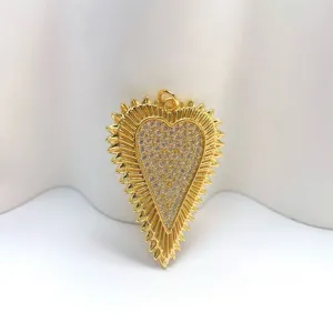 Gold-plated copper heart-shaped zircon pendant detail, perfect for DIY necklace jewelry.