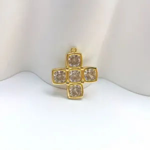 Gold-plated copper cubic zirconia cross pendant DIY jewelry making accessory shiny crystal charm
