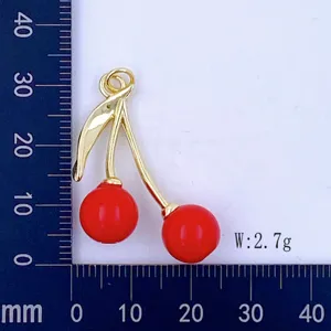 Red cherry pendant DIY jewelry accessory, cute enamel fruit charm for earrings and necklace.