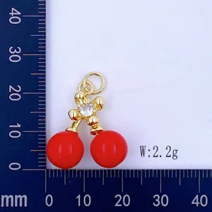 DIY enamel cherry pendant charm with sparkling crystal rhinestone for fashion jewelry making