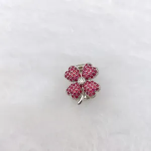 Red stone four leaf clover pendant DIY jewelry accessory charm clear details elegant style