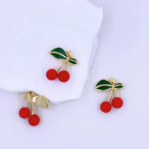 DIY handmade red cherry pendant earrings cute sweet metal charms jewelry accessories.