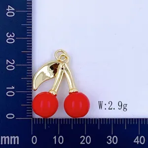 DIY simulated cherry enamel pendant charm for handmade earrings jewelry making craft accessories.