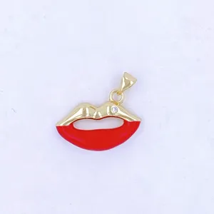 Gold red lip pendant jewelry accessory diy enamel charm with crystal detail for crafts.