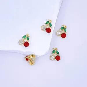 Cute cherry pendant micro pave zirconia gold charm DIY necklace jewelry accessory elegant style