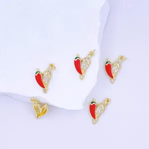 Exquisite gold-plated rhinestone red enamel chili pepper pendant sweet fruit necklace jewelry
