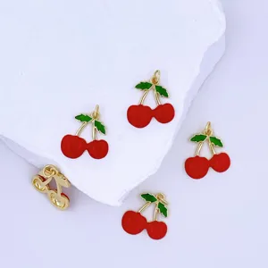 Deliziosi ciondoli ciliegia 3D in rame, frutta smaltata rossa per collana fai da te gioielli