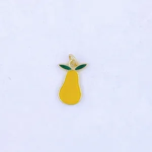 Gold plated enamel yellow fruit pendant charm for DIY jewelry making and keychains.