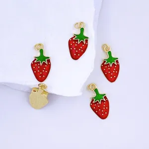 Cute strawberry metal enamel pendant charms for DIY jewelry making necklaces bracelets