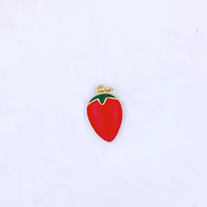 Red enamel strawberry metal charm pendant for DIY jewelry making, keychain and accessories.