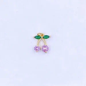 Exquisite cherry pendant with pink and green zircon stones for DIY jewelry making accessories.