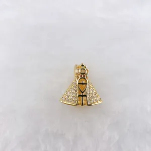 Exquisite gold-plated religious pendant charm with sparkling rhinestones for DIY jewelry.