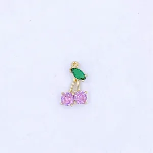 Cute cherry pendant gold plated pink zircon necklace charm sweet fruit jewelry accessory
